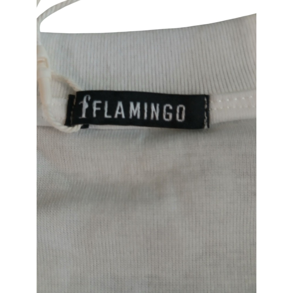 Flamingo M White Boat Neck Pocket Short Sleeve Dolman Relaxed Fit T-Shirt Womens - Picture 9 of 13